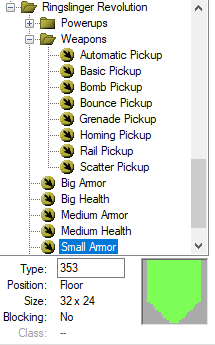 Screenshot of Ultimate Zone Builder showcasing Ringslinger Revolution's health and armor pickups
