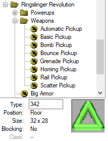 Screenshot of Ultimate Zone Builder showcasing Ringslinger Revolution's weapon pickups